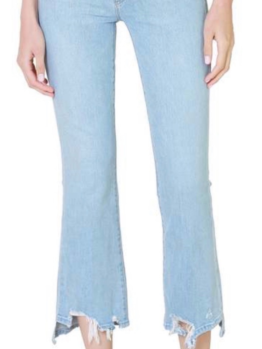 MOTHER Light Blue Frayed Hem Wide-Leg Jeans
